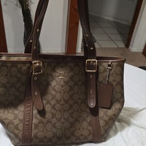 Coach Tan and Brown Signature Tote